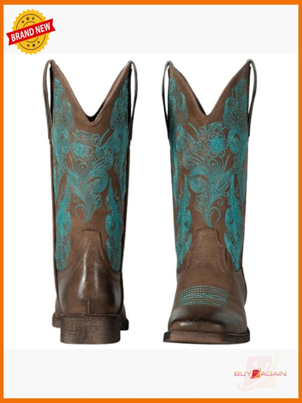 Women's Square Toe Western Boots with Flower Embroidery - Picture 4 of 7